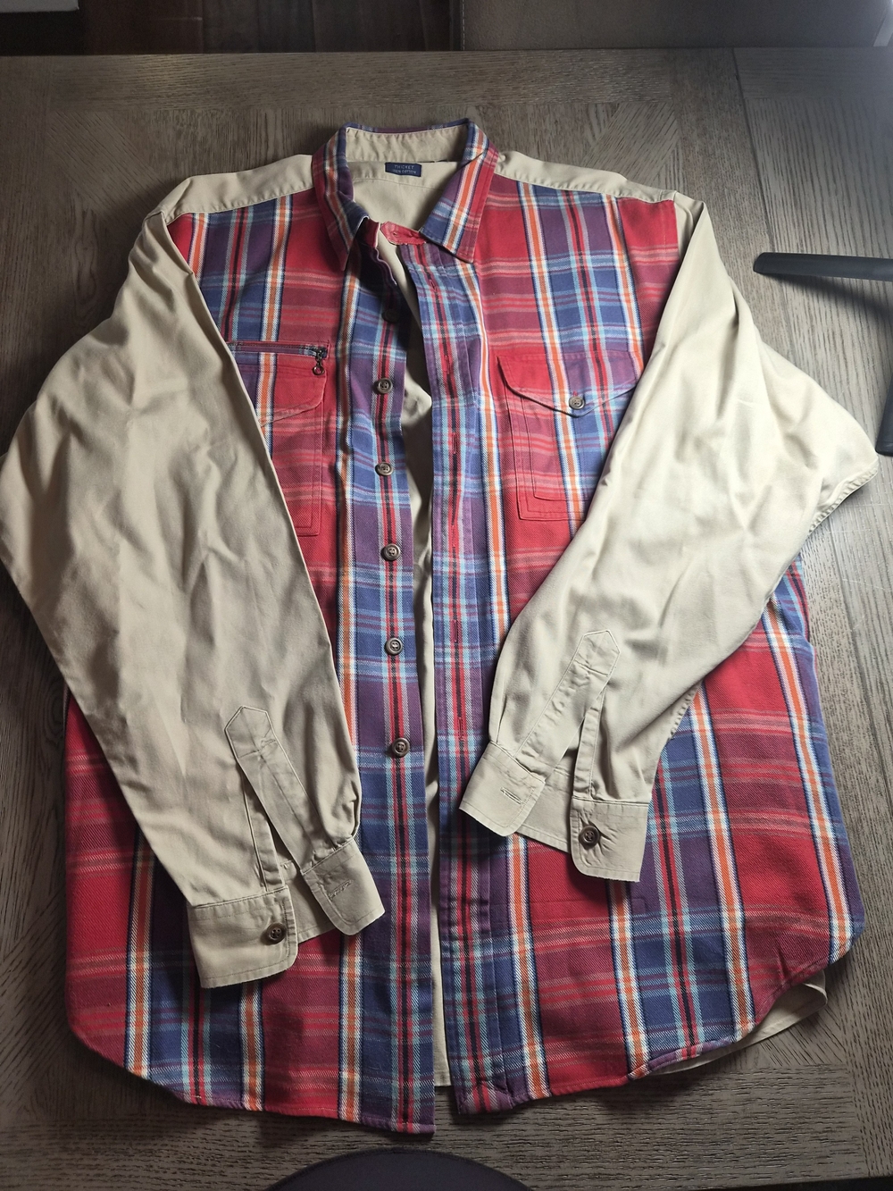 Ralph Lauren Red Plaid Button-Down Shirt with Cream Sleeves